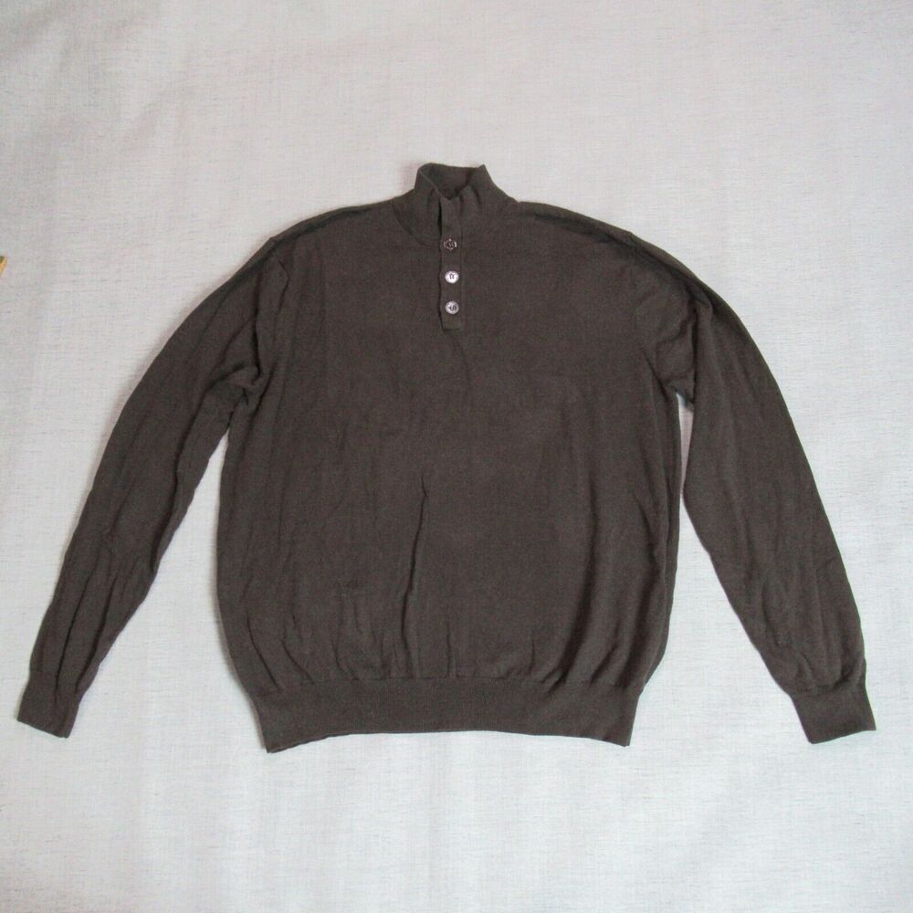 Luciano Natazzi Sweater Mens Size 3XL Brown 1/4 Button Mock Neck Pullover Preppy